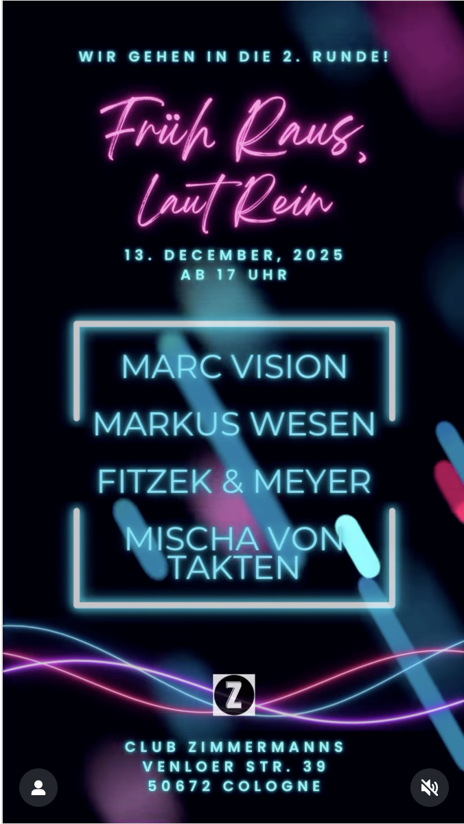 #frührauslautrein #frühfeiernistdasneueausgehen #zimmermanns #köln #ehrenfeld #cologne #clubkultur #techno #deephouse #marcvision #markuswesen #mischavontakten #fitzekundmeyer #colognelovesmusic #earlyclubvibes